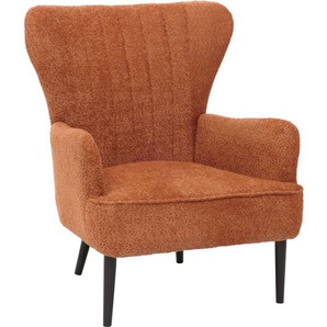 Neuwertig] Lounge-Sessel HHG 060, Cocktail-/Ohrensessel Polsterstuhl Retro Vintage Stoff Chenille (500g/m²) Öko-Tex orange