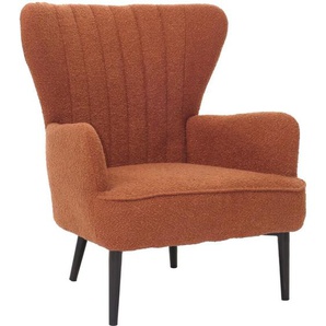 [NEUWERTIG] Lounge-Sessel HHG-067, Cocktail-/Ohrensessel Polsterstuhl Retro Vintage Stoff Bouclé (600g/m²) Öko-Tex terrakotta