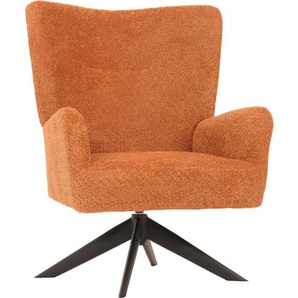 Neuwertig] Lounge-Sessel HHG 916, Cocktailsessel Polstersessel Relaxsessel, drehbar, Stoff/Textil Chenille Metall terracotta