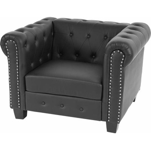 Neuwertig] Luxus Sessel Loungesessel Relaxsessel Chesterfield Edingburgh Kunstleder eckige Füße, schwarz