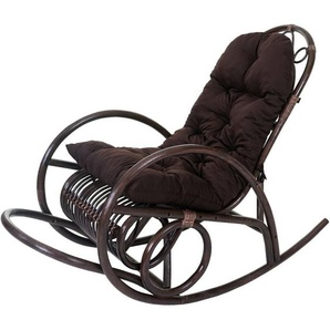 Neuwertig] Schaukelstuhl HHG 648, Schwingsessel Rattansessel, braun Auflage braun