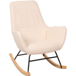 [NEUWERTIG] Schaukelstuhl HHG-704, Schwingstuhl Relaxsessel Fernsehsessel, Massiv-Holz Metall Stoff/Textil 320g/m² creme