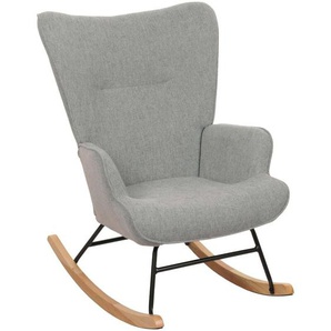 Neuwertig] Schaukelstuhl HHG 728, Schwingstuhl Relaxsessel Fernsehsessel, Massiv-Holz Metall Stoff/Textil 320g/m² grau-grün