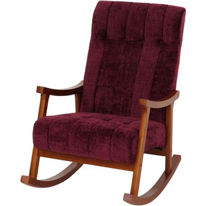 Neuwertig] Schaukelstuhl HHG 857, Relaxsessel, Holz mvg Stoff/Textil Chenille (465g/m²) bordeaux, Gestell Walnuss-Optik