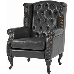 Neuwertig] Sessel Relaxsessel Clubsessel Ohrensessel Chesterfield Oxford, Kunstleder schwarz ohne Ottomane