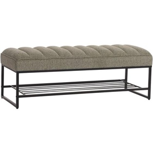Neuwertig] Sitzbank HHG 258 mit Schuhablage, Bank Polsterbank Garderobenbank Schuhregal, Stoff Chenille Metall 130cm grün