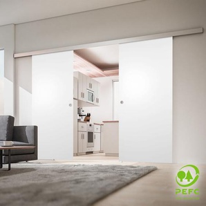 [NEUWERTIG] Tür doppelflügelige Holzschiebetür weiß 1760 x 2035 Holztür Holzschiebetürsystem - Quadratgriff