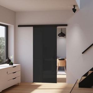 Neuwertig] Tür Schiebetür Glas schwarz satiniert 900 x 2035 Zimmertür Glasschiebetür Glastür - Stabgriff + 2 seitiger Softclose