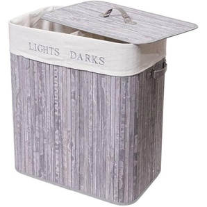 [NEUWERTIG] Wäschekorb HHG-153, Laundry Wäschebox Wäschesammler Wäschebehälter, Bambus 2 Fächer 63x55x34cm 100l grau-blau
