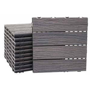 [NEUWERTIG] WPC Bodenfliese HHG-167, Holzoptik Balkon/Terrasse, 3D-Struktur linear antik-braun, 11x je 30x30cm = 1qm