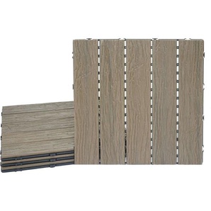 [NEUWERTIG] WPC Bodenfliese HHG-167, Holzoptik Balkon/Terrasse, 3D-Struktur linear hellbraun, 4x je 50x50cm = 1qm