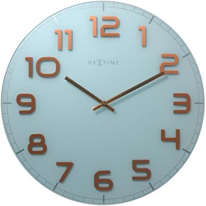NeXtime Glas Wanduhr CLASSY LARGE Ø50cm lautlos Wohnzimmer Uhr Weiß Kupfer