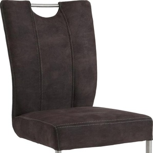 Freischwinger NIEHOFF SITZMÖBEL Pia Stühle Gr. B/H/T: 46 cm x 99 cm x 56 cm, 2 St., Luxus-Microfaser, braun (braun, silberfarben) Freischwinger Gestell Edelstahl gebürstet