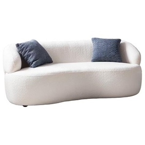 Nierensofa 2-Sitzer, Bouclé Stoff, Weiß, mit abgerundeten Armlehnen - Retrosofa, Cocktailsofa, Designsofa, Loungesofa