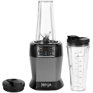NINJA Smoothie-Maker BN495EU Zerkleinerer incl. 2 x 0,7 L Becher & Becherdeckel mit Ausguss, mit Auto-iQ silberfarben (schwarz, silberfarben) Smoothie-Maker