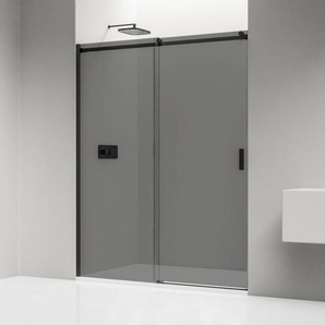 Nischendusche Bernstein NT806 flex Schwarz matt Nano graues Glas 120 cm 6 mm ESG-Sicherheitsglas mit Schiebetür