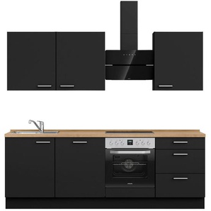 Nobilia Küchenleerblock Touch, Schwarz, Eiche, Metall, 3 Schubladen, nur wie online abgebildet bestellbar, 240 cm, Blauer Engel, Pefc, Goldenes M,