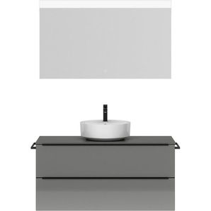 nobilia® Badmöbel-Set Alvene, (2-St., vormontiert, mit Soft-Close), Hochglanz, inkl. Spiegel mit Touch-Sensor, in vier Breiten
