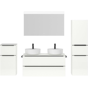 nobilia® Badmöbel-Set Alvene, (4-St., vormontiert, mit Soft-Close), Hochglanz, inkl. Spiegel mit Touch-Sensor, in vier Breiten