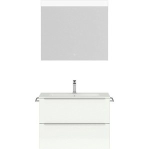 nobilia® Badmöbel-Set Levere, (2-St., vormontiert, mit Soft-Close), Hochglanz, inkl. Spiegel mit Touch-Sensor, in vier Breiten