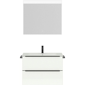 nobilia® Badmöbel-Set Levere, (2-St., vormontiert, mit Soft-Close), Hochglanz, inkl. Spiegel mit Touch-Sensor, in vier Breiten