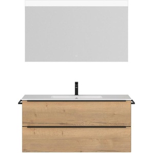 nobilia® Badmöbel-Set Levere, (2-St., vormontiert, mit Soft-Close), inkl. Spiegel mit Touch-Sensor, in vier Breiten