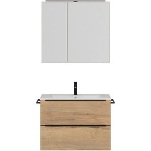 nobilia® Badmöbel-Set Levere, (2-St., vormontiert, mit Soft-Close), inkl. Spiegelschrank mit Beleuchtung und Dimmerfunktion, in 4 Breiten