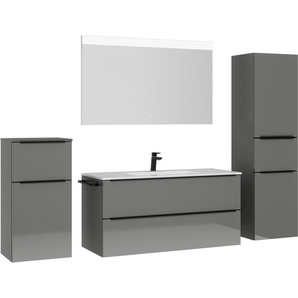 nobilia® Badmöbel-Set Levere, (4-St., vormontiert, mit Soft-Close), Hochglanz, inkl. Spiegel mit Touch-Sensor, in vier Breiten