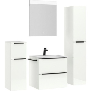 nobilia® Badmöbel-Set Levere, (4-St., vormontiert, mit Soft-Close), Hochglanz, inkl. Spiegel mit Touch-Sensor, in vier Breiten