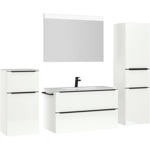 nobilia® Badmöbel-Set Levere, (4-St., vormontiert, mit Soft-Close), Hochglanz, inkl. Spiegel mit Touch-Sensor, in vier Breiten
