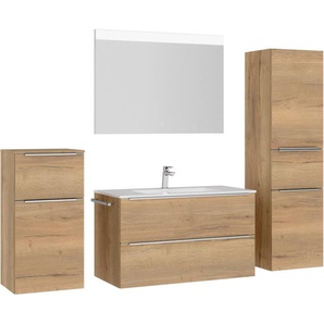 nobilia® Badmöbel-Set Levere, (4-St., vormontiert, mit Soft-Close), inkl. Spiegel mit Touch-Sensor, in vier Breiten