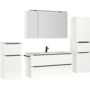 nobilia® Badmöbel-Set Levere, (4-St., vormontiert, mit Soft-Close), inkl. Spiegelschrank mit Beleuchtung und Dimmerfunktion, in 4 Breiten