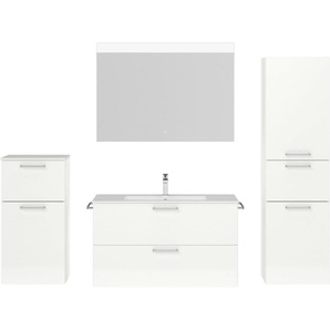 nobilia® Badmöbel-Set Tolvina, (4-St., vormontiert, mit Soft-Close), Hochglanz, inkl. Spiegel mit Touch-Sensor, in vier Breiten