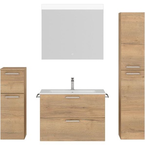 nobilia® Badmöbel-Set Tolvina, (4-St., vormontiert, mit Soft-Close), inkl. Spiegel mit Touch-Sensor, in vier Breiten