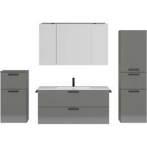 nobilia® Badmöbel-Set Tolvina, (4-St., vormontiert, mit Soft-Close), inkl. Spiegelschrank mit Beleuchtung und Dimmerfunktion, in 4 Breiten