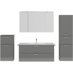 nobilia® Badmöbel-Set Tolvina, (4-St., vormontiert, mit Soft-Close), inkl. Spiegelschrank mit Beleuchtung und Dimmerfunktion, in 4 Breiten