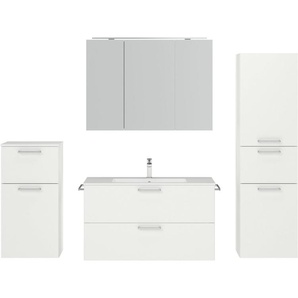 nobilia® Badmöbel-Set Tolvina, (4-St., vormontiert, mit Soft-Close), inkl. Spiegelschrank mit Beleuchtung und Dimmerfunktion, in 4 Breiten