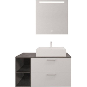 nobilia® elements Badmöbel-Set, (2-St), Badblock mit Flächenspiegel und Regal