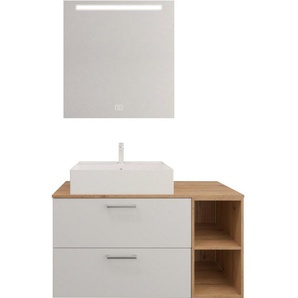 nobilia® elements Badmöbel-Set, (2-St), Badblock mit Flächenspiegel und Regal