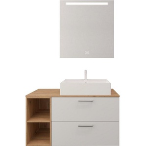 nobilia® elements Badmöbel-Set, (2-St), Badblock mit Flächenspiegel und Regal