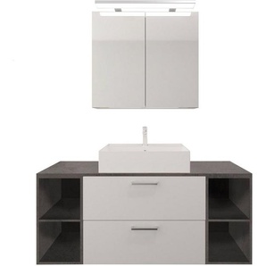 nobilia® elements Badmöbel-Set, (2-St), Badblock mit Spiegelschrank und Regalen