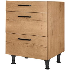 Nobilia Schubkastenunterschrank Structura, Eiche, Metall, 3 Schubladen, einzeln stellbar, 60x87x56 cm, Blauer Engel, Pefc, Goldenes M, Made in Germany, DGM-Klimapakt, Küchen, Küchenmöbel, Küchenschränke, Küchenunterschränke