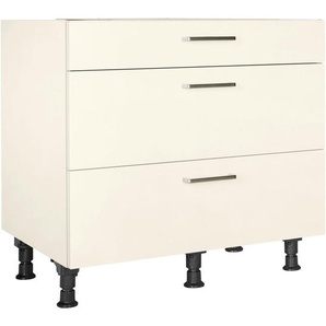 Nobilia Schubkastenunterschrank Touch, Magnolie, Metall, 3 Schubladen, einzeln stellbar, 90x87x56 cm, Blauer Engel, Pefc, Goldenes M, Made in Germany,