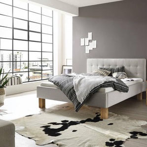 Hasena Polsterbett Noemi, Farbe: Wildbuche natur, geölt, Bezugsfarbe: Pepe grey, verschiedene Größen