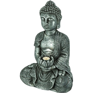 Kerzenhalter NOOR LIVING Buddha Gr. B/H/T: 20 cm x 45,5 cm x 31 cm, bunt (grau, silberfarben) Kerzenhalter sitzend, aus Magnesia