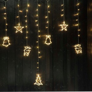 NOOR LIVING LED-Lichterkette Weihnachtsdeko mit Stern, Glocke, Rentier und Baum, mit 136 LEDs, 8 Strängen und 4 Motiven