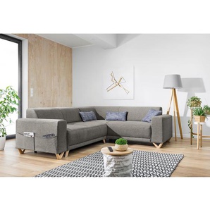 Ecksofa Loiz I Grau/Grau Webstoff 245 x 76 x 210cm Schlaffunktion davorstehend links Modern