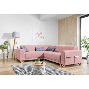 Ecksofa Loiz I Pink/Mauve Webstoff 245 x 76 x 210cm Schlaffunktion davorstehend rechts Modern