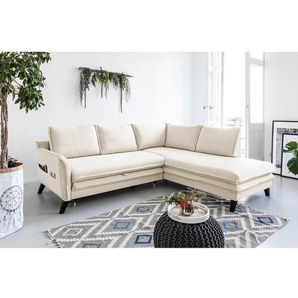 Ecksofa Mia Mia I Beige/Beige Webstoff 232 x 86 x 202cm Ottomane davorstehend rechts Modern