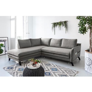 Ecksofa Mia Mia I Grau/Grau Webstoff 232 x 86 x 202cm Ottomane davorstehend links Modern